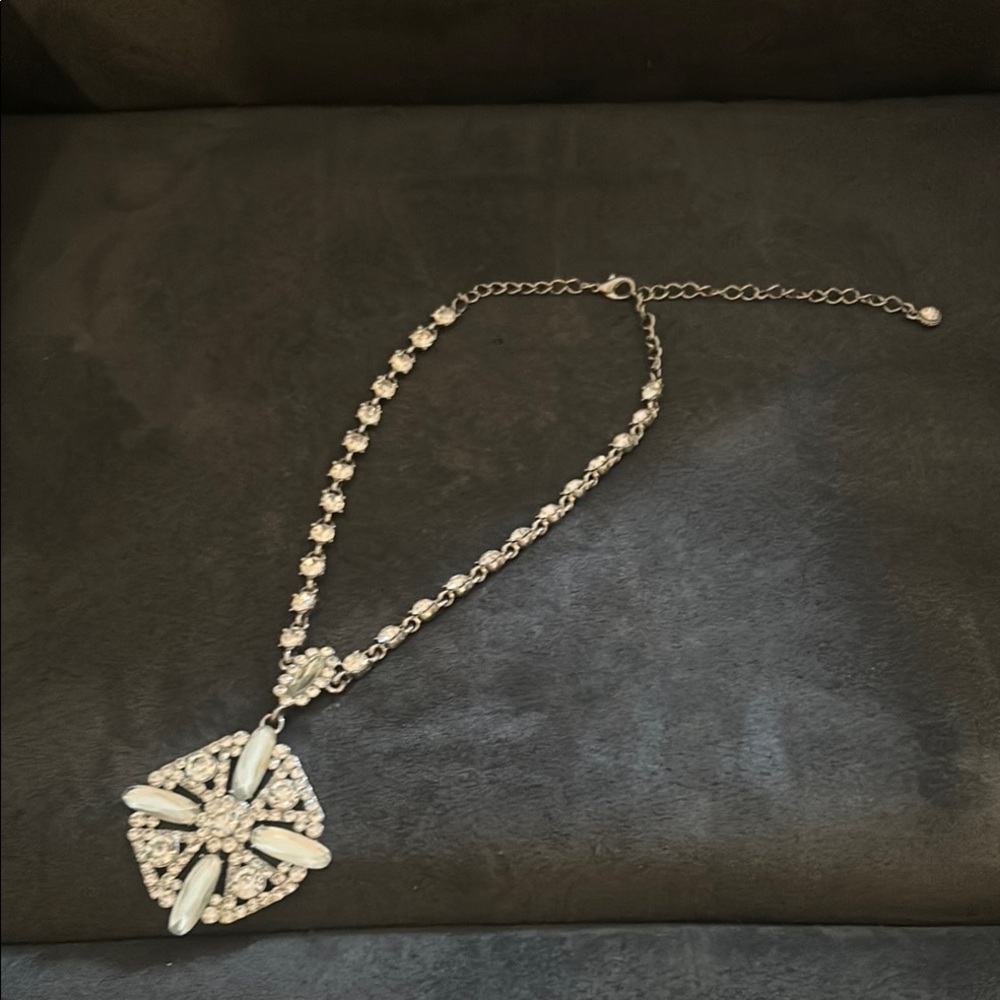 Chico's Silver Art Deco Crystal Necklace